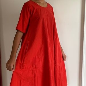 UNIQLO X LEMAIRE, Wide Poppy Red Dress with large pockets, SZ S